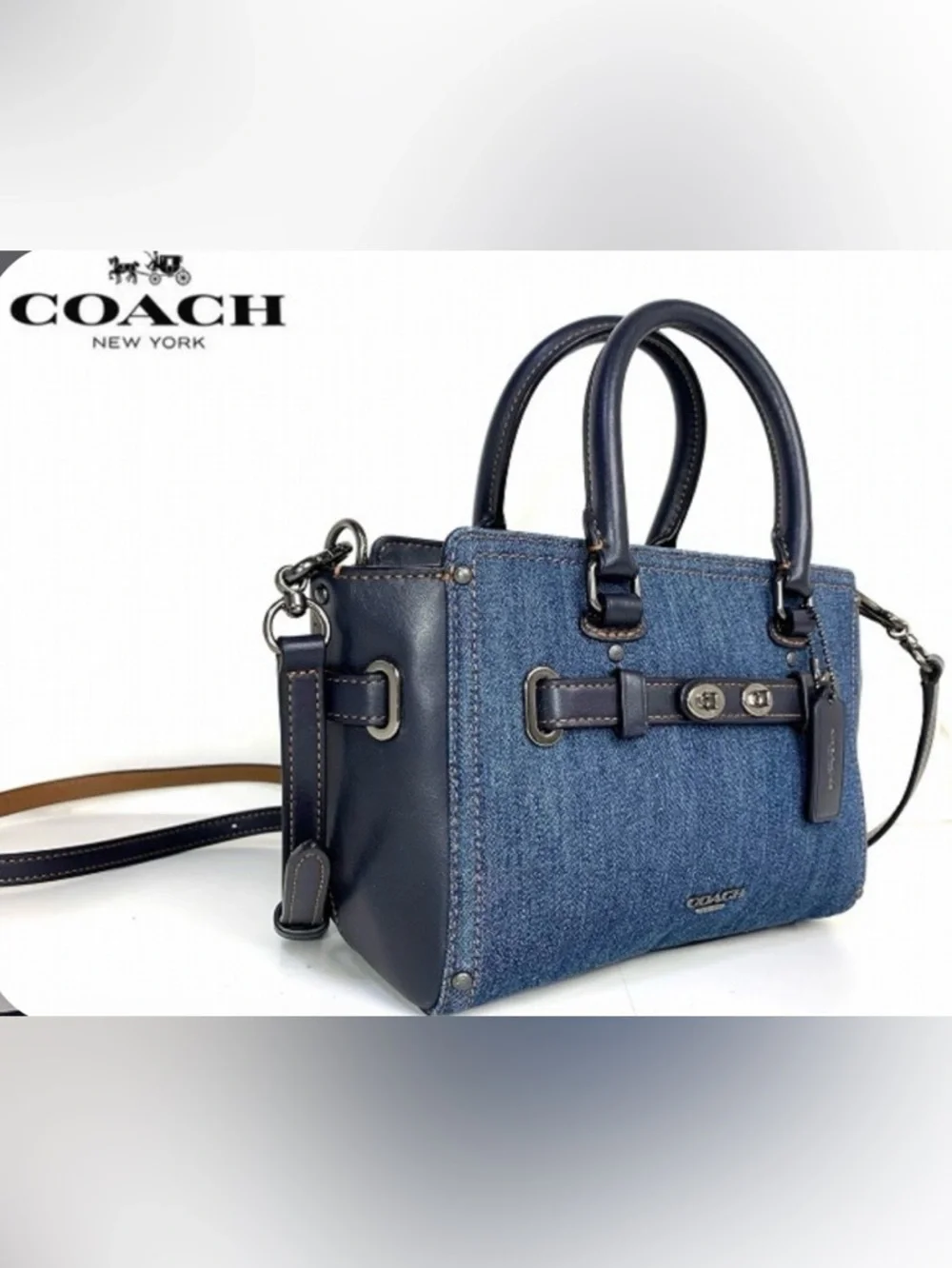 COACH Mini Denim & Black Leather Swagger Crossbody w/Gunmetal Hardware - Picture 4 of 12